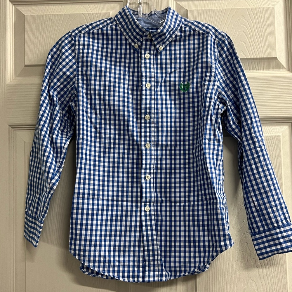 Ralph Lauren Chaps Boys Blue & White Gingham Long Sleeve Shirt - Medium - VGUC